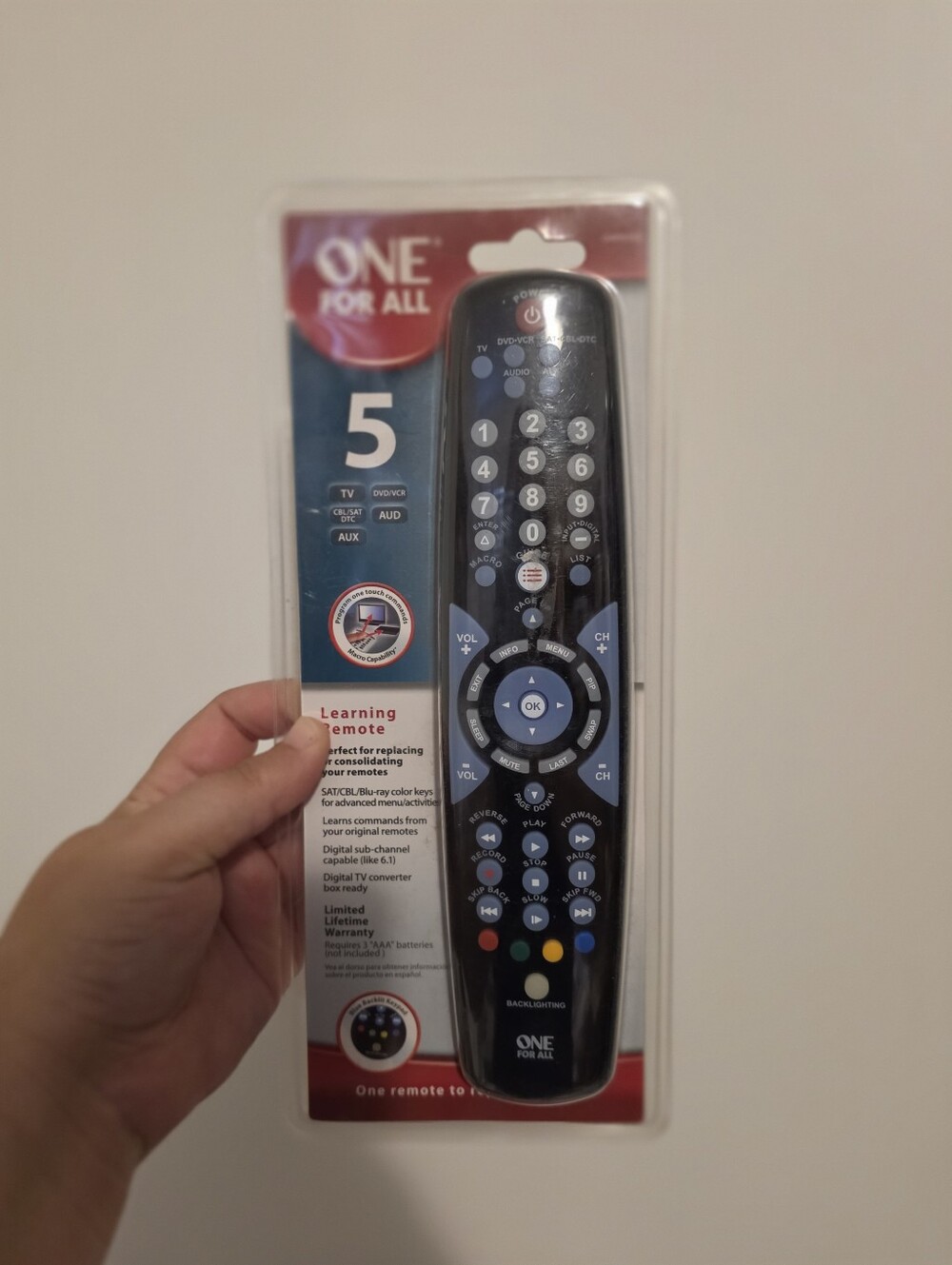 One For All Black Universal Learning Remote OARN05G Brand New